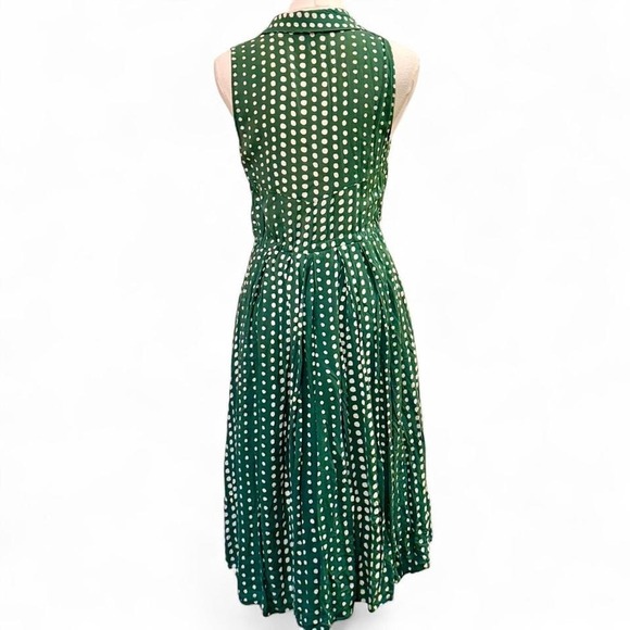 Anthropologie Retro Collared Green and White Polka Dots Small Sleeveless - Picture 3 of 9